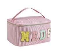 uekeboag Personalized Chenille Letter Seersucker MEDS Makeup Bag,Large Size Medicine RX Cosmetic Bag with Top Handle, First Aid Travel Organizer Bag for Women Girls, 05Pink