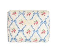 uekeboag Quilted Cotton Makeup Bag,Coquette Quilted Toiletry Bag for Women and Girls,Floral Coquette Pouch,Cute Kawaii Travel Cosmetic Bags, Blue Bows