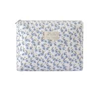 uekeboag Quilted Cotton Makeup Bag,Coquette Quilted Toiletry Bag for Women and Girls,Floral Coquette Pouch,Cute Kawaii Travel Cosmetic Bags, Dark Blue Flower