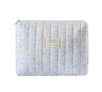 uekeboag Quilted Cotton Makeup Bag,Coquette Quilted Toiletry Bag for Women and Girls,Floral Coquette Pouch,Cute Kawaii Travel Cosmetic Bags, Watercolour Blue