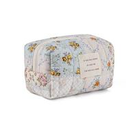 uekeboag Small Floral Quilted Cotton Makeup Pouch for Women and girls,Coquette Quilted Toiletry Bag,Cute Aesthetic Mini Bag, Kawaii Travel Cosmetic Bags, 01Light Pink