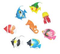UEKPDM Pack of 8 - Colourful Assorted Artificial Plastic Tropical Fish Jellyfish & Seahorse for Bubble Lamp Aquarium