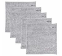 UEKPDM Silver Cleaning Cloths, 5 Pack 3-Layer Scrubber, 20x20cm | PET Silver-Tone Mesh + Sponge Core, Non-Scratch, Quick-Dry, Hanging Loop, Machine Washable, for Dishes, Pots, Sink & Stovetop