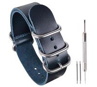 uEmoh One-Piece Watch Bands for Genuine Watch Straps for Men Women- 14mm 16mm 18mm 20mm 22mm 24mm Top Grain Cowhide Leather Watch Strap (22mm, Navy Blue/Sliver Buckle)