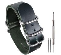 uEmoh One-Piece Watch Bands For Nato Style Genuine Watch Straps for Men Women- 14mm 16mm 18mm 20mm 22mm 24mm Top Grain Cowhide Leather Watch Strap (22mm, Green/Sliver Buckle)