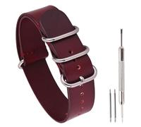 uEmoh One-Piece Watch Bands For Nato Style Genuine Watch Straps for Men Women- 14mm 16mm 18mm 20mm 22mm 24mm Top Grain Cowhide Leather Watch Strap (20mm, Wine Red/Sliver Buckle)
