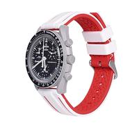 uEmoh Swatch Moonwatch Strap, Watch Band for Moonswatch,Soft Silicone Strap for Omega X Swatch Moonswatch Speedmaster 20mm Watch, Quick Release Watch Replacement Band (White+Red)