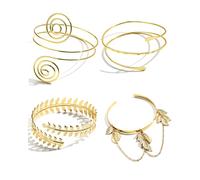 UEMXIYU 4-5 Pcs Arm Cuff Upper Arm Band Cuff Bracelet Bangle for Women Adjustable Armband Set, 3, Metal, no gemstone