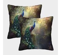 UENDOKRNN Animal Pillow Cover Soft Pack of 2 Square Peacock Throw Pillow with Invisible Zipper for Sofa Living Room Garden Outdoor Home Decor 50x50cm