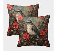 UENDOKRNN Birds And Plants Cushion Covers Soft Set of 2 Square Pillow Decorative Fruits And Birds Throw Pillow Cover Soft Pillowcases with Invisible Zipper for Sofa 50x50cm