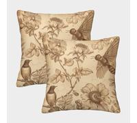 UENDOKRNN Birds And Plants Pillow Cases Soft Set of 2 Square Carved Birds Pillow for Sofa Living Room Garden Outdoor Home Decor 45x45cm