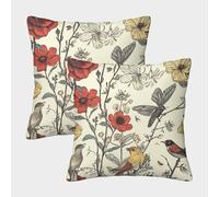 UENDOKRNN Birds And Plants Pillow Cases Soft Set of 2 Square line Drawing Throw Pillow with Invisible Zipper for Sofa Living Room Garden Outdoor Home Decor 40x40cm
