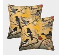 UENDOKRNN Birds And Plants Pillow Cover Soft Set of 2 Square Birds on Trees Pillow for Sofa Living Room Garden Outdoor Home Decor 45x45cm
