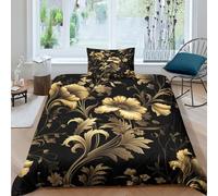 UENDOKRNN Black Gold Duvet Cover Set 3 PCS Hotel Quality Quilt Cover Bed Sets Bed Covers with Pillowcases with Zipper Closure Breathable Stylish Comforter Single（135x200cm）