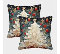 UENDOKRNN Christmas Tree Square Cushion Covers Pack of 2 Invisible Zipper Decorative Throw Pillow for Living Room, Bedroom, Sofa 45x45cm