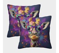 UENDOKRNN Colored Giraffe Homeware Cushions Invisible Zipper Decorative Pillow Cases for Sofa Bed Couch Chair 45x45cm