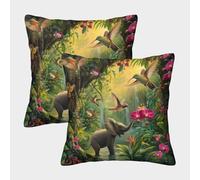 UENDOKRNN Cute Little Elephant Pillow Cover Soft Pack of 2 Square Pillow Decorative Elephant Animal Throw Pillow Cover Soft Pillowcases with Invisible Zipper for Sofa 50x50cm