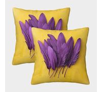 UENDOKRNN Feather Cushion Covers Soft Set of 2 Square Pillow Decorative Purple Feathers Throw Pillow Cover Soft Pillowcases with Invisible Zipper for Sofa 45x45cm