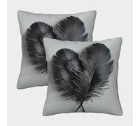 UENDOKRNN Feather Pillow Cover Soft Pack of 2 Square Black Feathers Throw Pillow with Invisible Zipper for Sofa Living Room Garden Outdoor Home Decor 45x45cm