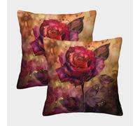 UENDOKRNN Flower Throw Pillow Pack of 2 Soft with Invisible Zipper Decorative Red Roses Throw Pillow Cases for Living Room Sofa And Outdoor Decor 40x40cm