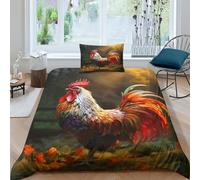 UENDOKRNN Gallic Chicken 3Pcs Bedding Set Printed Quilt Cover,3D Duvet Cover for Boys Adult, Microfibre, with Pillowcases Easy Care Microfiber Comforter Cover Hidden Zipper Single（135x200cm）
