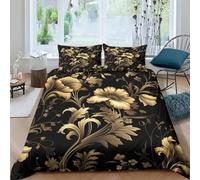 UENDOKRNN Golden Flower Duvet Cover Sets 3 PCS Hotel Quality Quilt Cover Bedding Set Bed Covers with Pillowcases with Zipper Closure Ultra Soft Anti Allergic Microfiber King(220x240cm)