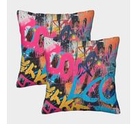 UENDOKRNN Polyester Pillow Case Set of 2 Cushion Covers Soft Set of 2 Square Graffiti Letters Throw Pillow for Sofa Living Room Garden Outdoor Home Decor 45x45cm