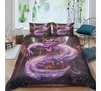 UENDOKRNN Purple Dragon Duvet Cover Sets 3 PCS Hotel Quality Quilt Cover Bed Sets Bed Covers with Pillowcases with Zipper Closure Breathable Stylish Comforter Double(200x200cm)