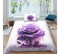 UENDOKRNN Purple Rose Duvet Cover 3 PCS Hotel Quality Quilt Cover Bedding Set Bed Covers with Pillowcases with Zipper Closure Ultra Soft Anti Allergic Microfiber Single(135x200cm)