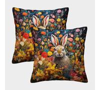 UENDOKRNN Rabbits in The Flowers Pillow Cases Soft Set of 2 Square rabbit Pillow for Sofa Living Room Garden Outdoor Home Decor 45x45cm