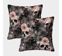UENDOKRNN Skull Throw Pillow Cover Soft Pack of 2 Square Pink Skull Head Throw Pillow for Sofa Living Room Garden Outdoor Home Decor 40x40cm