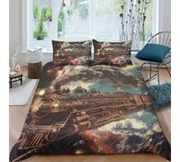 UENDOKRNN Steam Train Duvet Cover Set 3 PCS Hotel Quality Quilt Cover Bed Sets Bed Covers with Pillowcases with Zipper Closure Hypoallergenic Soft Breathable Microfiber Double（200x200cm）
