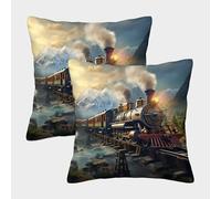 UENDOKRNN Steam Train Throw Pillow Cases Soft Set of 2 Square Throw Pillow for Sofa Living Room Garden Outdoor Home Decor 45x45cm