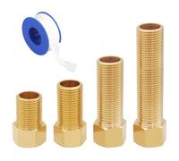 Uenede 4PCS 1/2 Inch Brass Hex Extension Pipe Fitting, 1/2" G Female to 1/2" G Male Thread, 40mm/50mm/70mm/100mm Length, Longer Nipple Connector Adapter