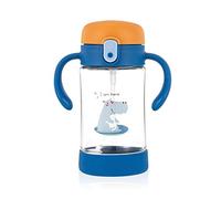 ÜneeQbaby Active Plus Kiddy Cup with 360 Degree Weighted Flexi Straw, Spill Proof, Tritan - BPA Free, Soft Spout, One Button Open 300ml - Archie Happy Hippo Navy