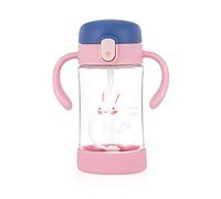 ÜneeQbaby Active Plus Kiddy Cup with 360 Degree Weighted Flexi Straw, Spill Proof, Tritan - BPA Free, Soft Spout, One Button Open Sippy Cup 300ml - Elsie Pink Rabbit