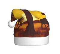 UENFFKDAP African Animal Sunset Printed Plush Christmas Hats Adult Unisex Velvet Comfortable Xmas Party Hats New Year Holiday Party Decorations