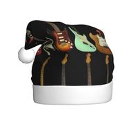 UENFFKDAP Art Guitar Pattern Printed Plush Christmas Hats Adult Unisex Velvet Comfortable Xmas Party Hats New Year Holiday Party Decorations