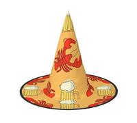 UENFFKDAP Beer and crawfish pattern Printed Halloween Witch Hat, Women Witch Hat Costume Accessory for Halloween Party Decoration