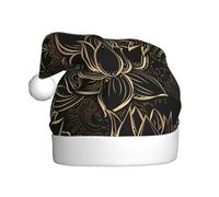 UENFFKDAP Boho Gold Lotus Flowers Printed Plush Christmas Hats Adult Unisex Velvet Comfortable Xmas Party Hats New Year Holiday Party Decorations