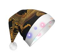 UENFFKDAP Chinese golden Yellow dragon Printed LED Christmas Hats Adult Unisex Velvet Comfortable Xmas Party Hats New Year Holiday Party Decor