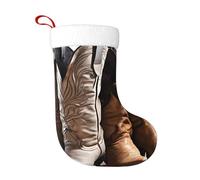 UENFFKDAP Cowboy Black Hat Western Boots Large Christmas Socks, Personalized Christmas Hanging Socks, Family Holiday Party Decorations, Christmas Party Decorations. 18 Inches