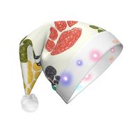 UENFFKDAP Cute Colorful Dog Paw Printed LED Christmas Hats Adult Unisex Velvet Comfortable Xmas Party Hats New Year Holiday Party Decor