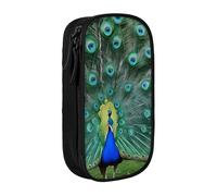 UENFFKDAP Green Peacock Feather Large Capacity Pencil Case, Student Pencil Case, Cosmetic Bag. Suitable for Schools and Offices, Unisex.