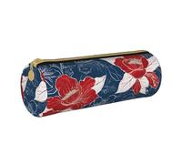 UENFFKDAP Hawaii Pink Flower Leather Pencil Case, Student Pencil Case, Zipper Pencil Case, Cosmetic Bag. Suitable for Schools and Offices, Unisex