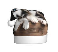 UENFFKDAP Husky Puppies Dogs Printed Plush Christmas Hats Adult Unisex Velvet Comfortable Xmas Party Hats New Year Holiday Party Decorations