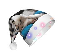 UENFFKDAP Lovely husky Printed LED Christmas Hats Adult Unisex Velvet Comfortable Xmas Party Hats New Year Holiday Party Decor