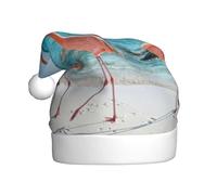 UENFFKDAP Pink Flamingo on Beach Printed Plush Christmas Hats Adult Unisex Velvet Comfortable Xmas Party Hats New Year Holiday Party Decorations