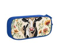 UENFFKDAP Pink Flower Show Steer Cows Cattle Large-Capacity Pencil Case, Student Pencil Case, Zipper Pencil Case, Cosmetic Bag. Suitable for Schools and Offices, Unisex.