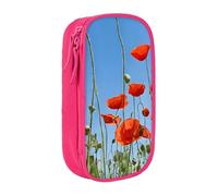 UENFFKDAP Poppies On Blue Large Capacity Pencil Case, Student Pencil Case, Cosmetic Bag. Suitable for Schools and Offices, Unisex.